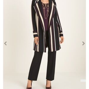 Chico’s stripped long Open Front Cardigan Jacket Women’s Size 3